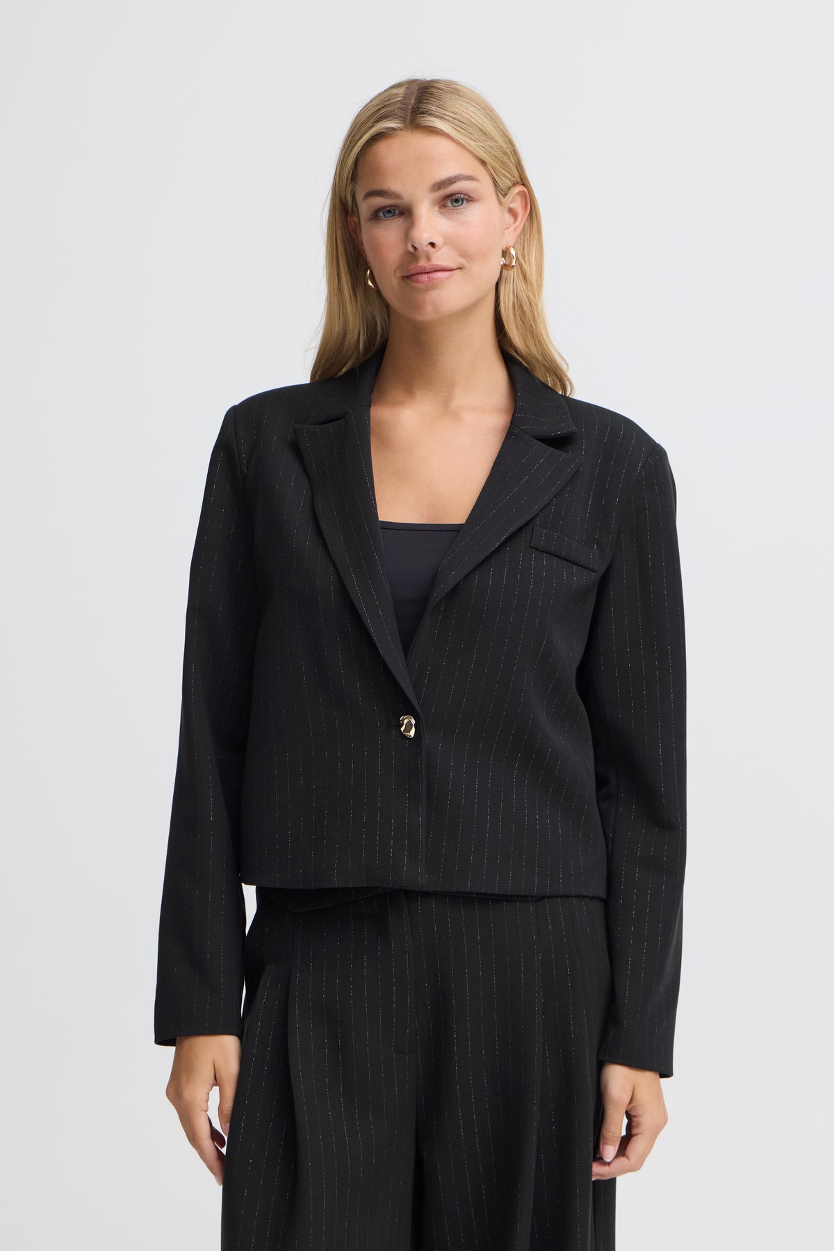 Fransa Spin Blazer 1 Lurex Striber Sort