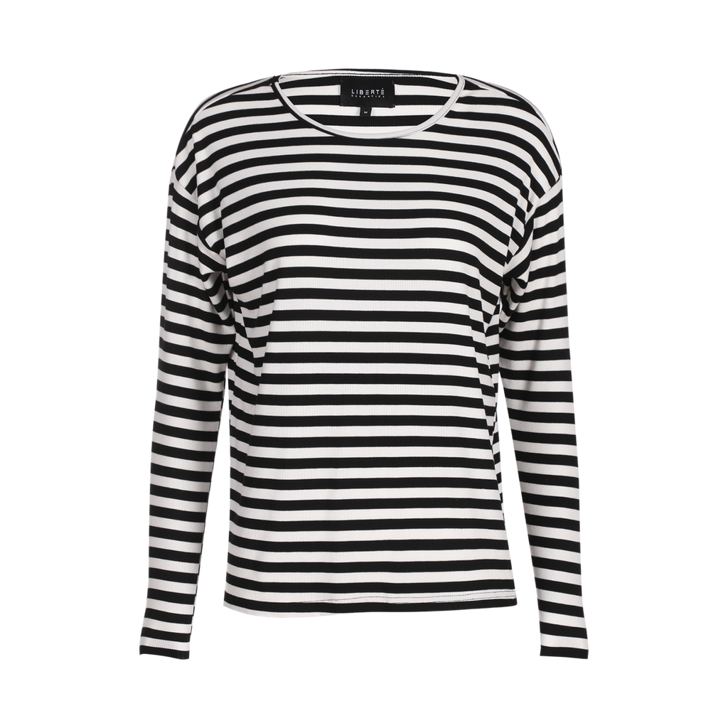 Liberte Natalia LS Boxy Bluse Stribet Sort Creme