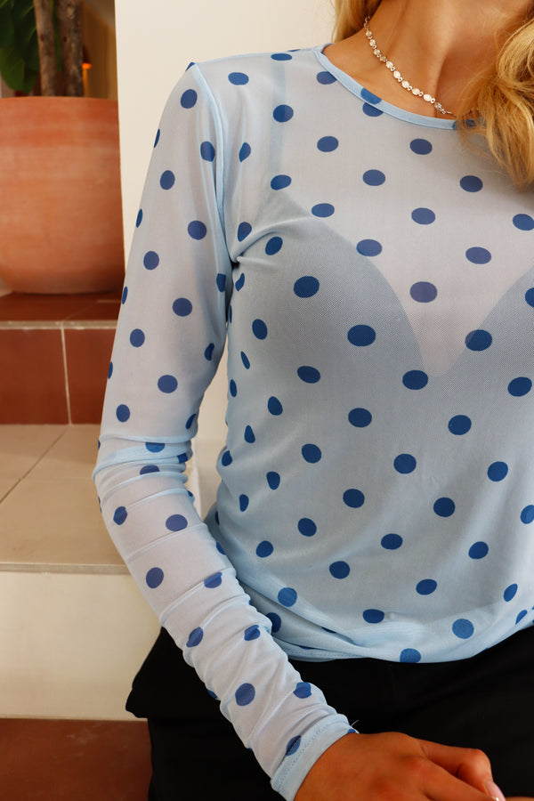 Liberte Mesh T-shirt Langærmet Prikker Lys Blå