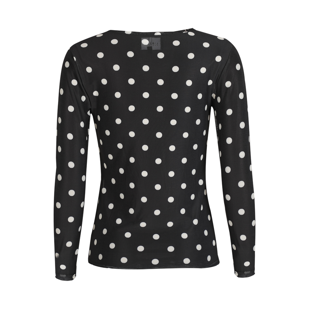 Liberte Mesh Langærmet T-Shirt Store Prikker Sort Hvid