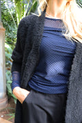 Liberte Mesh Langærmet T-shirt Smal Flock Prikket Navy Sort