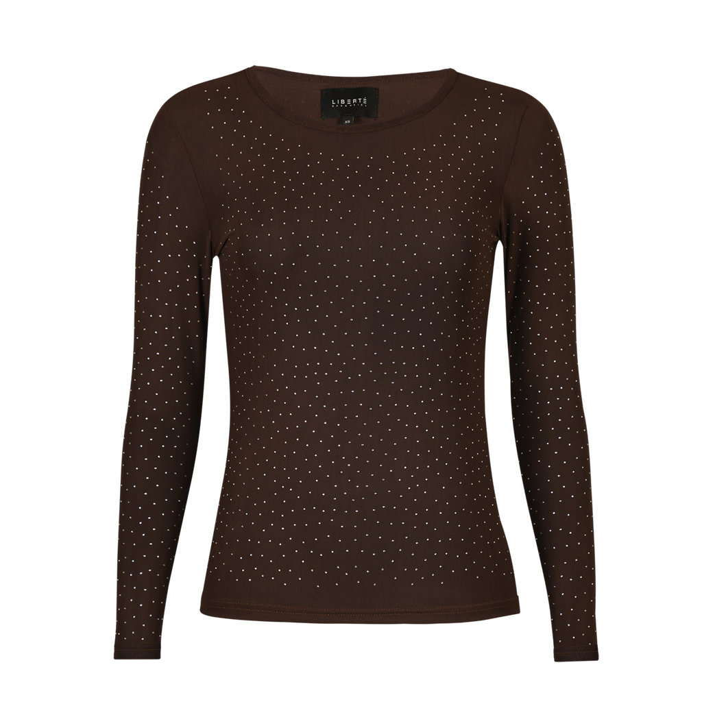 Liberte Mesh T-shirt Sparkle Langærmet Diamond Dot Mørkebrun