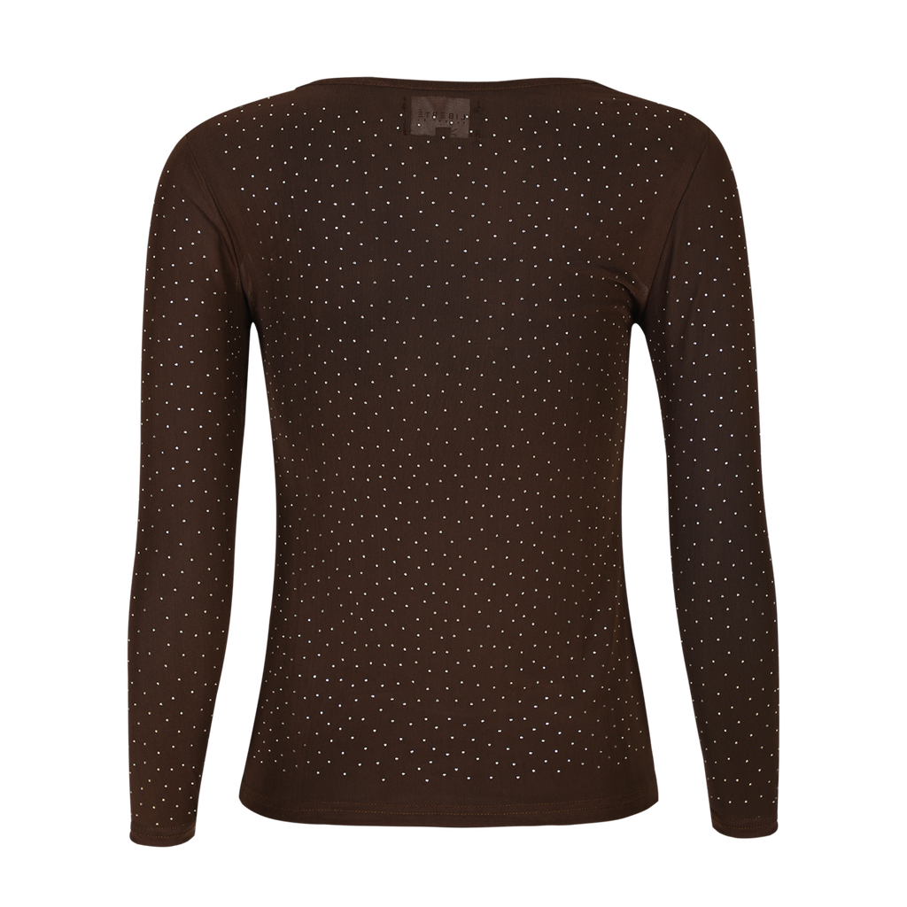 Liberte Mesh T-shirt Sparkle Langærmet Diamond Dot Mørkebrun
