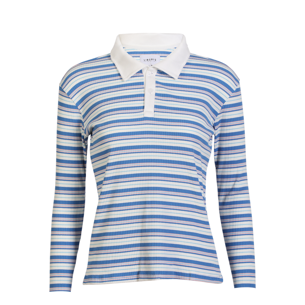 Liberte Natalia LS Polo Bluse Blå Hvid Rosa Stribet
