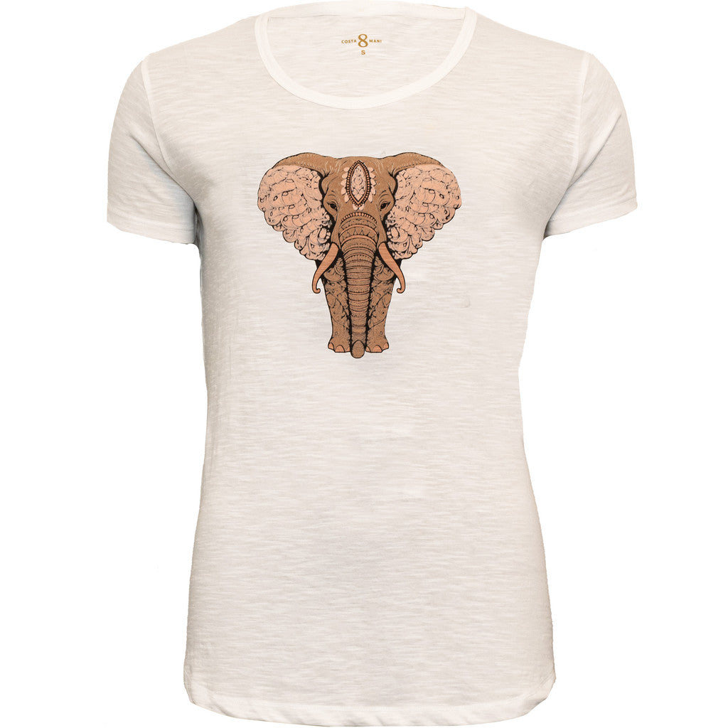CostaMani Elephant T-Shirt Hvid Med Brunt Print