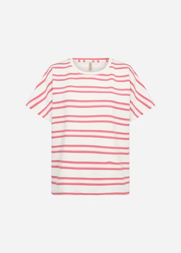 SoyaConcept Barni 50 T Shirt Off White Strib Rød Rosa