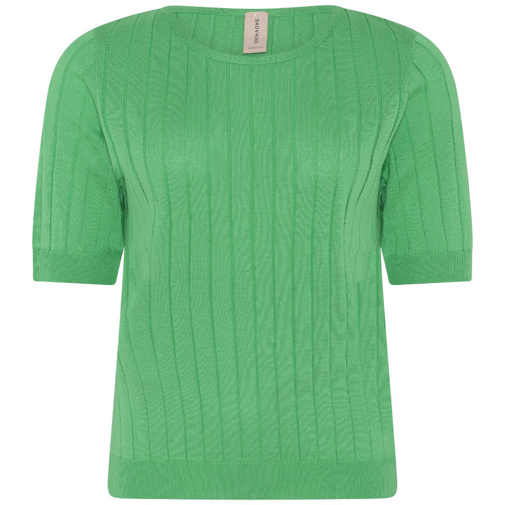 Skovhuus Ribstrik O Neck T Shirt Grøn