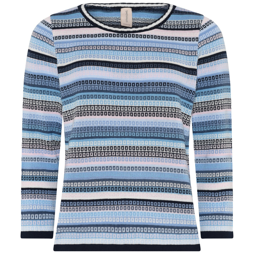 Skovhuus Pullover Jaquard 3/4 Ærmer Pool Blå