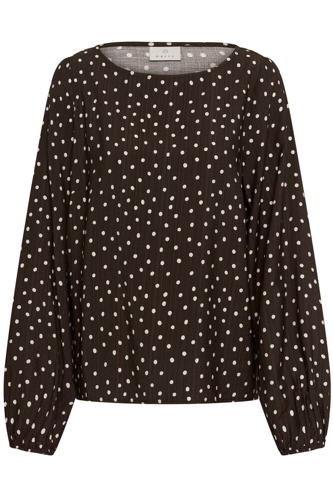 KAFFE Nadira Bluse Hvid Dots Coffee Brun