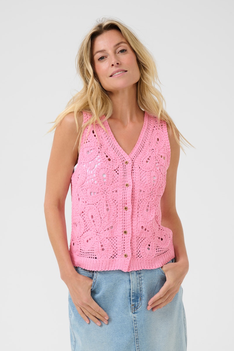 Cream Kittie Strik Slipover Begonia Pink