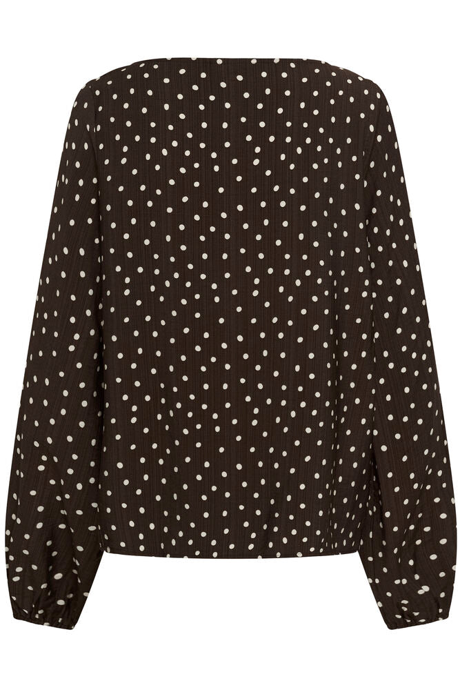 KAFFE Nadira Bluse Hvid Dots Coffee Brun