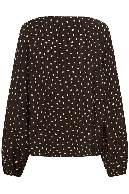 KAFFE Nadira Bluse Hvid Dots Coffee Brun