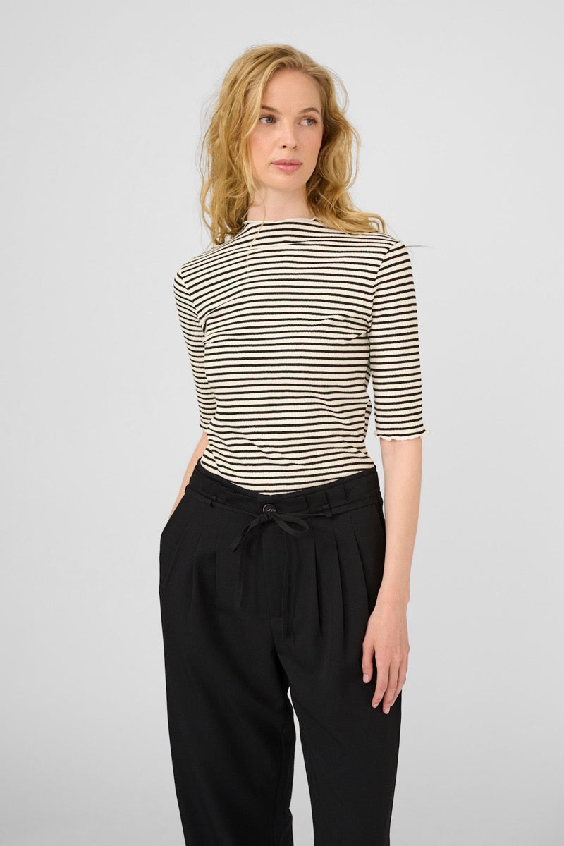 Karen By Simonsen Candace SS Stribet T-shirt Egret Meteorite Sort