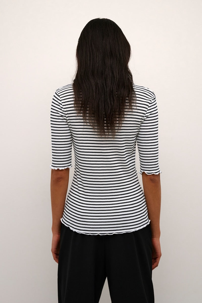 Karen By Simonsen Candace SS Stribet T-shirt Egret Meteorite Sort