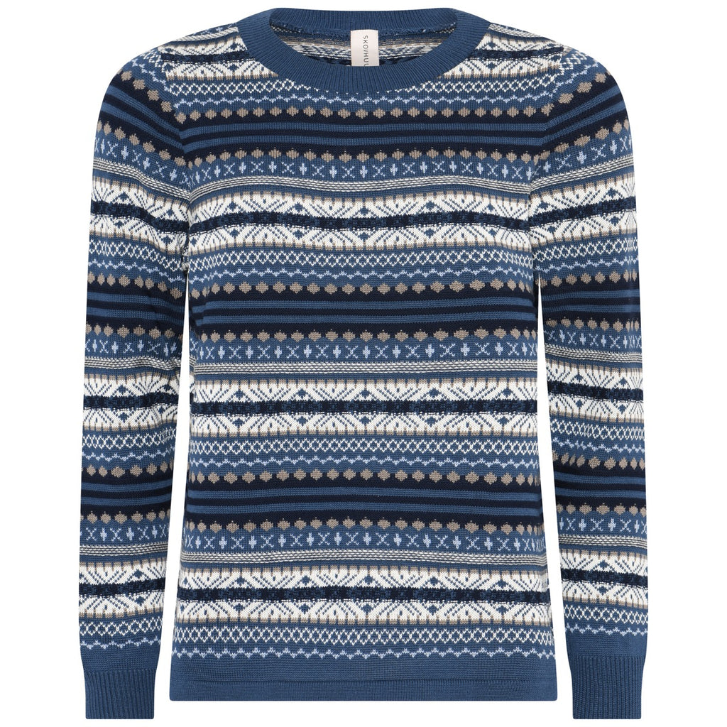 Skovhuus Ingegard Strik Pullover Multi Jaquard Jeans Blå