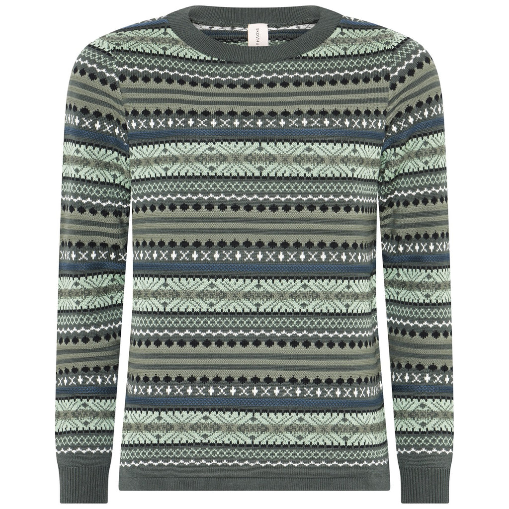 Skovhuus Ingegard Strik Pullover Multi Jaquard Agave Grøn