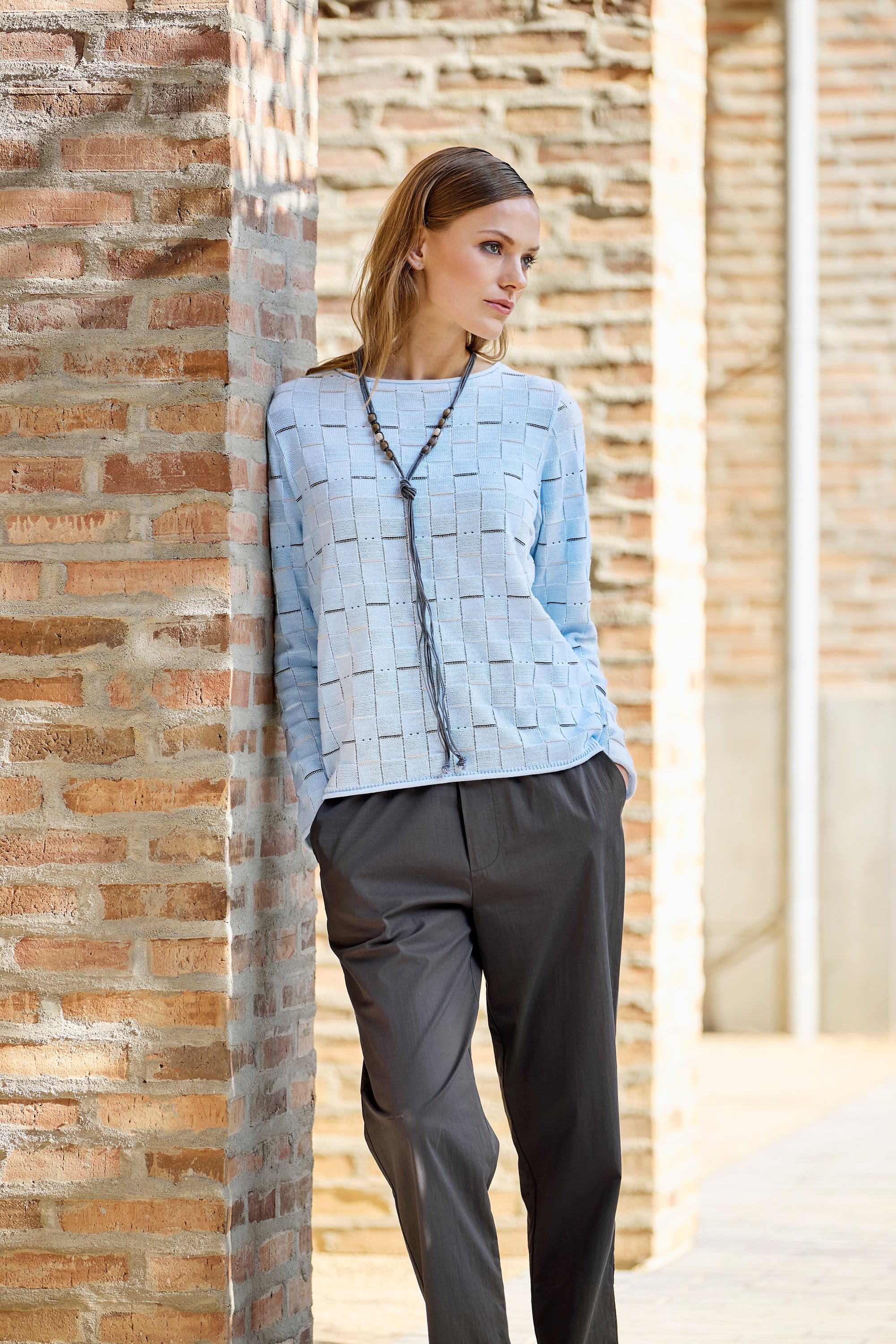 Skovhuus Bluse Rund Hals Pale Blå