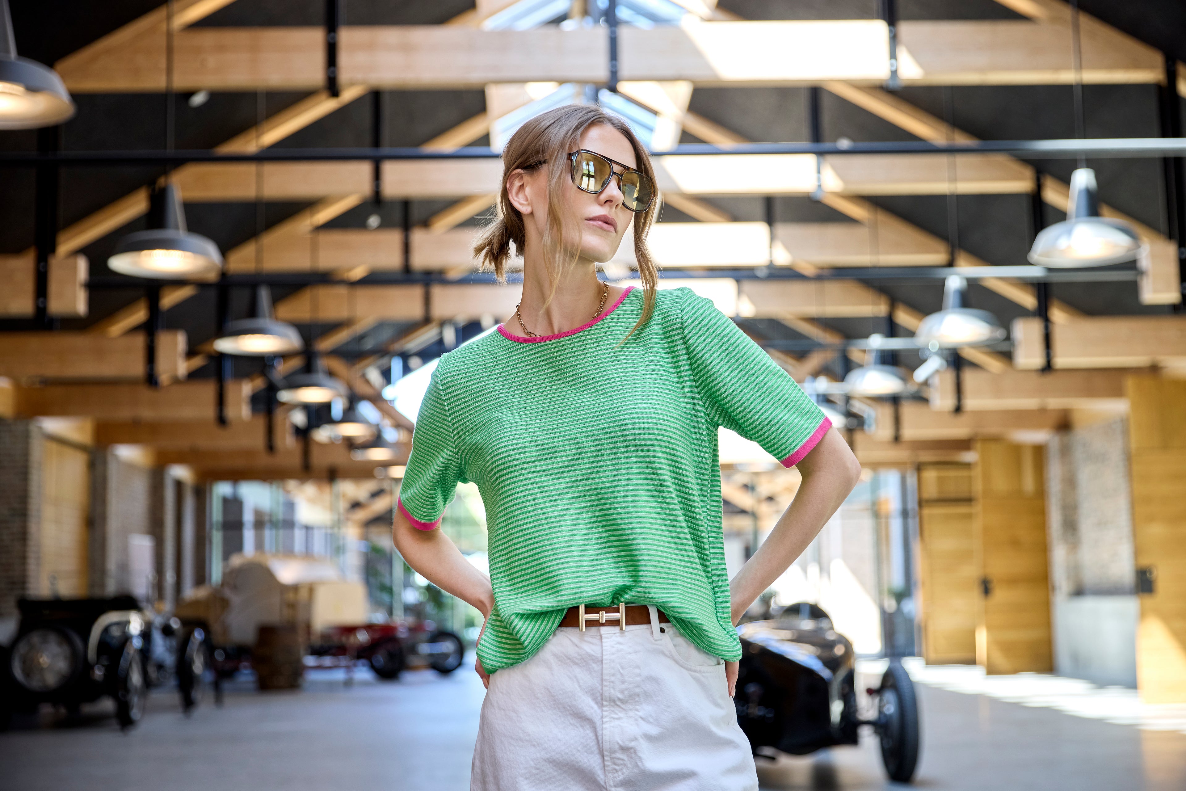 Skovhuus T-shirt Kortærmet Stribet Pea Grøn