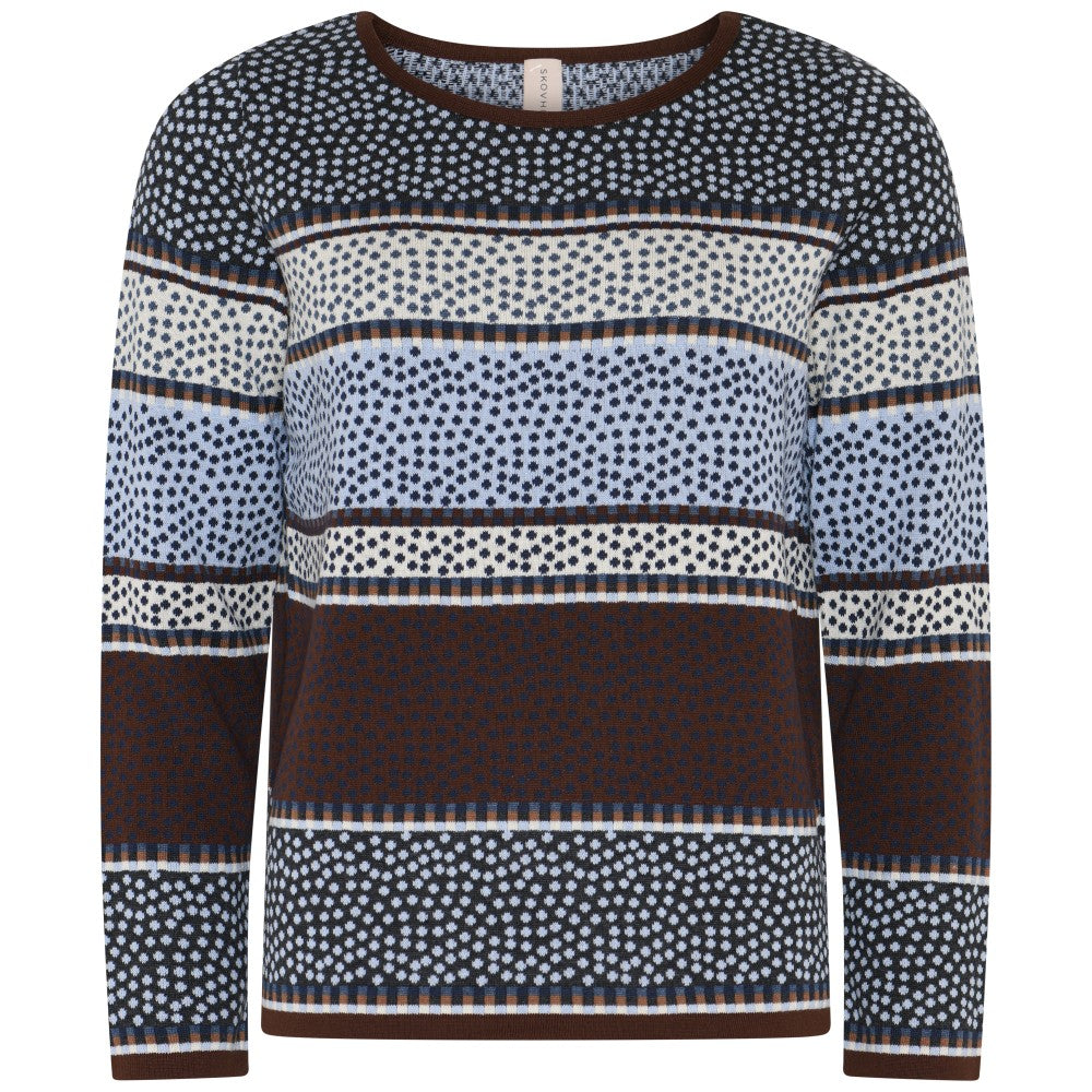 Skovhuus Bluse Rund Hals Stribet Chestnut Brun