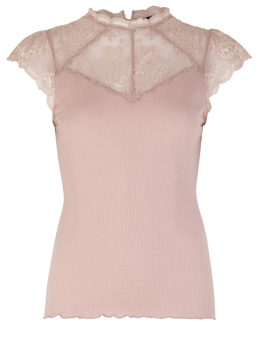 Rosemunde Copenhagen Silk T-Shirt regular ss w/lace Vintage Powder