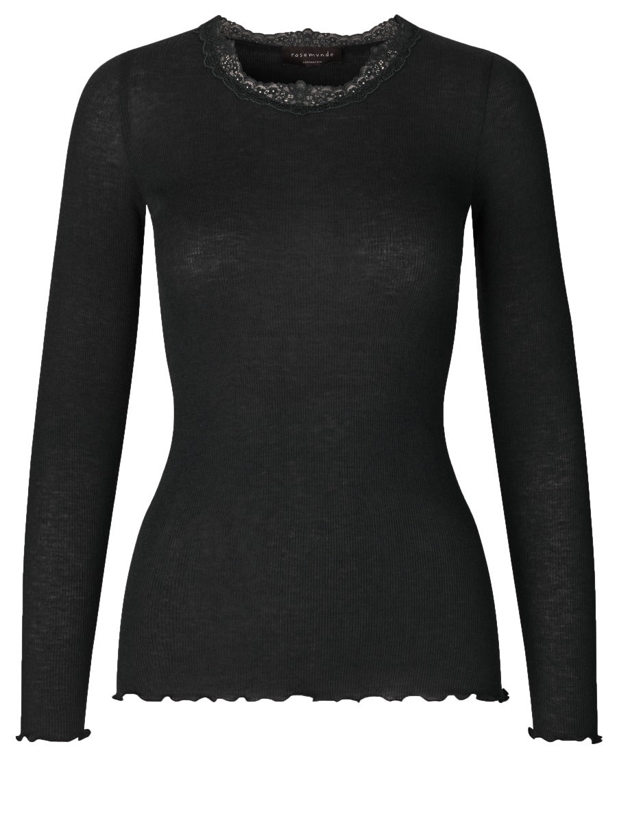 Rosemunde Copenhagen Uld T-Shirt Lange ærmer w Lace Sort