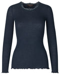 Rosemunde Copenhagen Uld T-Shirt Lange ærmer w Lace Navy Blå