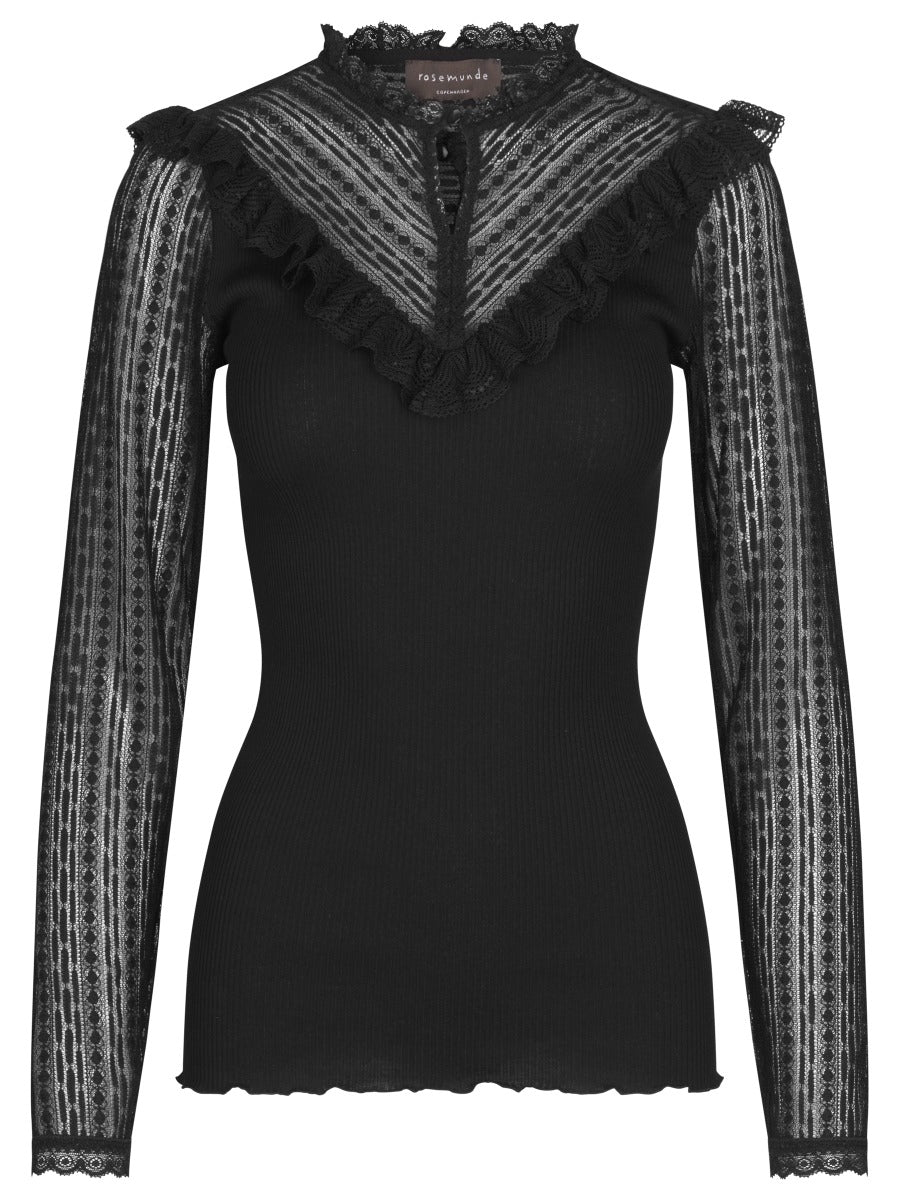 Rosemunde Copenhagen Silke T-Shirt Lange ærmer w Lace Sort