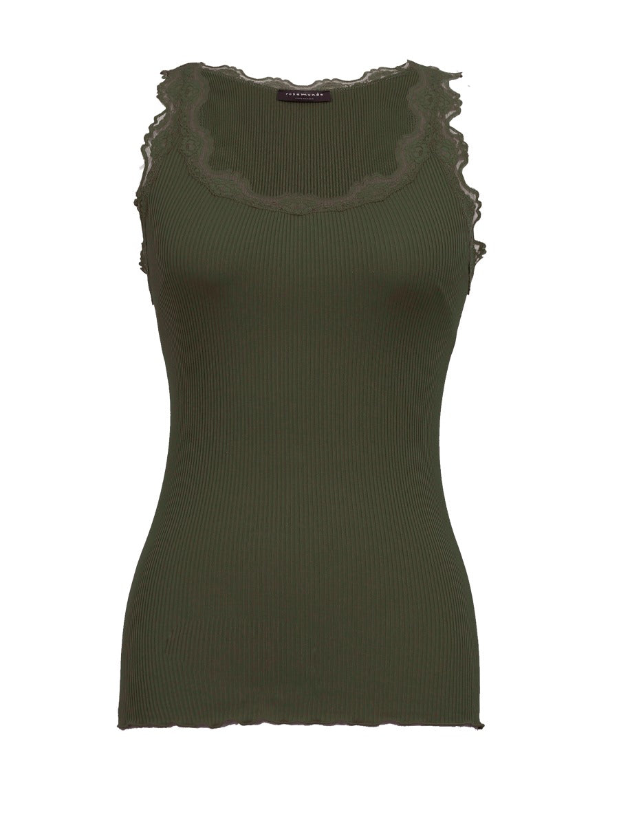 Rosemunde Copenhagen Silke Top w lace Olive Night Grøn