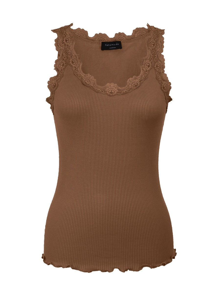 Rosemunde Copenhagen Silke Top w lace Dark Camel Brun