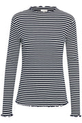 Karen By Simonsen Candace T-shirt Langærmet Stribet Night Sky Blå Egret Hvid