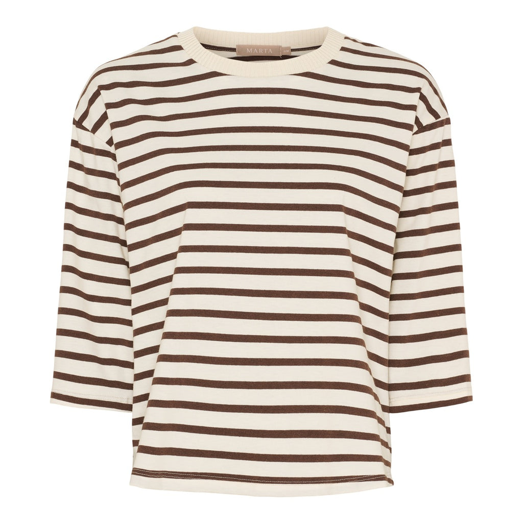 Marta Du Chateau Brooklyn T-shirt Stribet Beige Moro Brun