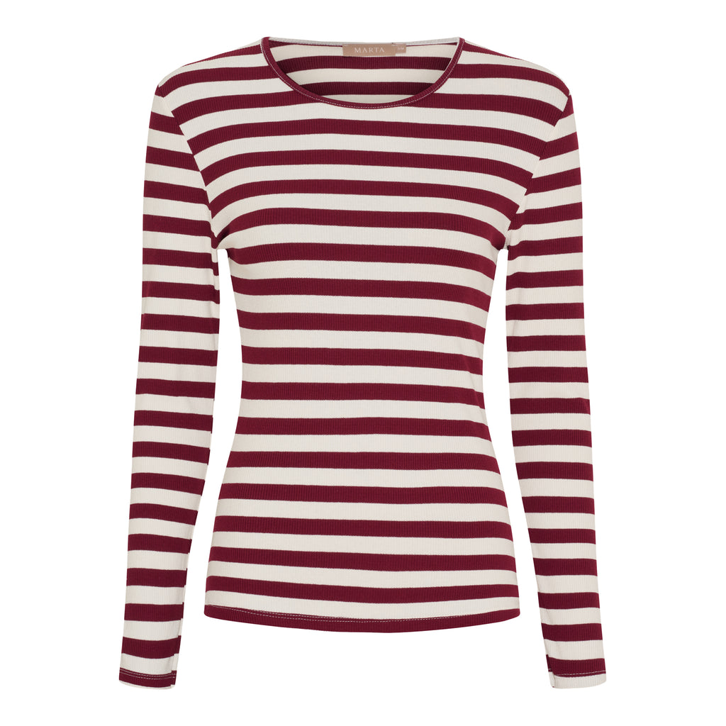 Marta Du Chateau Begonia T-shirt Langærmet Stribet Bordeaux Rød