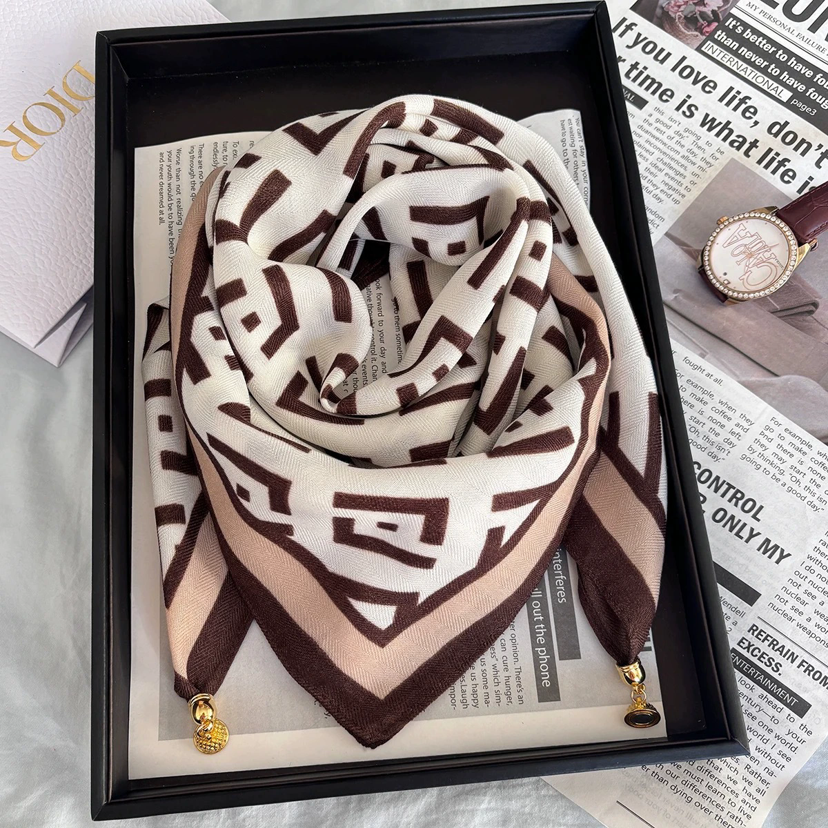 Löwenstein Tørklæde Magnet Lukning Guld Brun Rosa