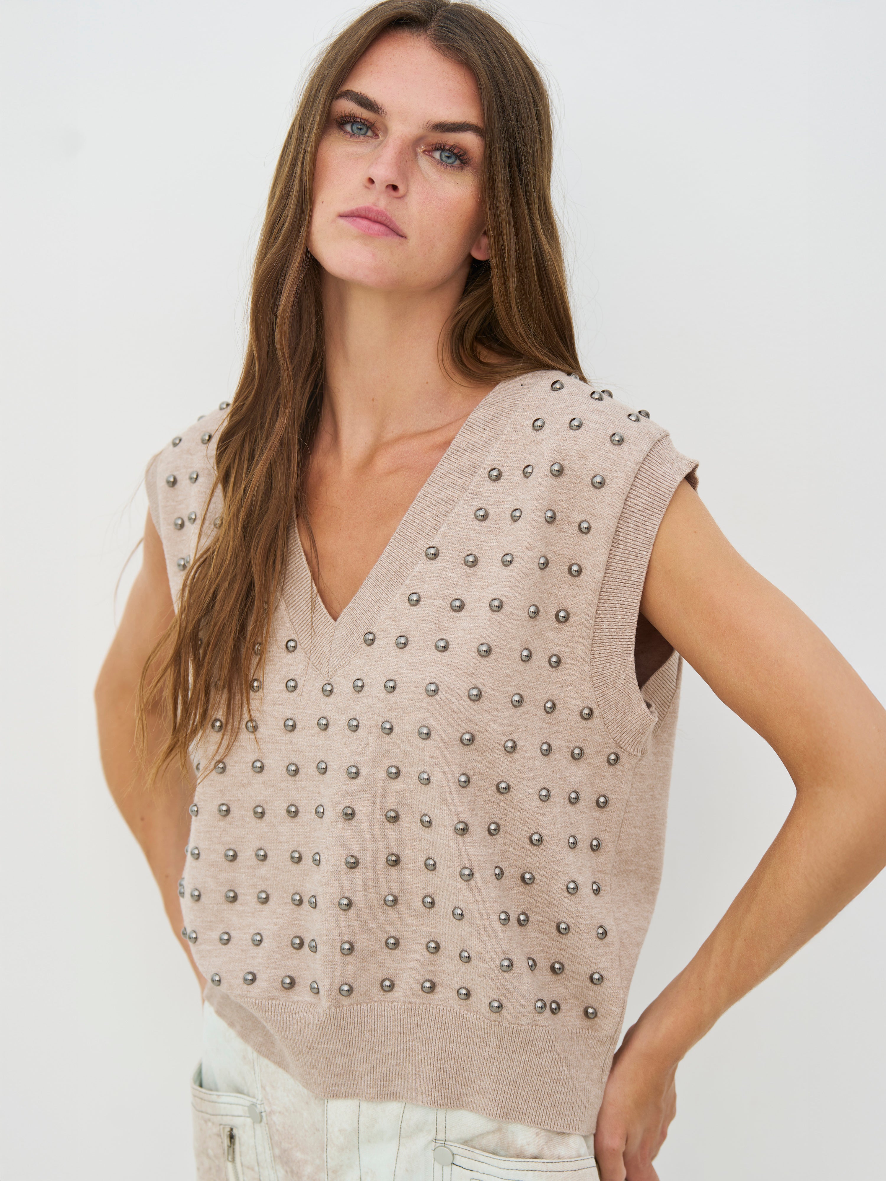Nü Denmark Charlie Strik Vest Seasand Mix