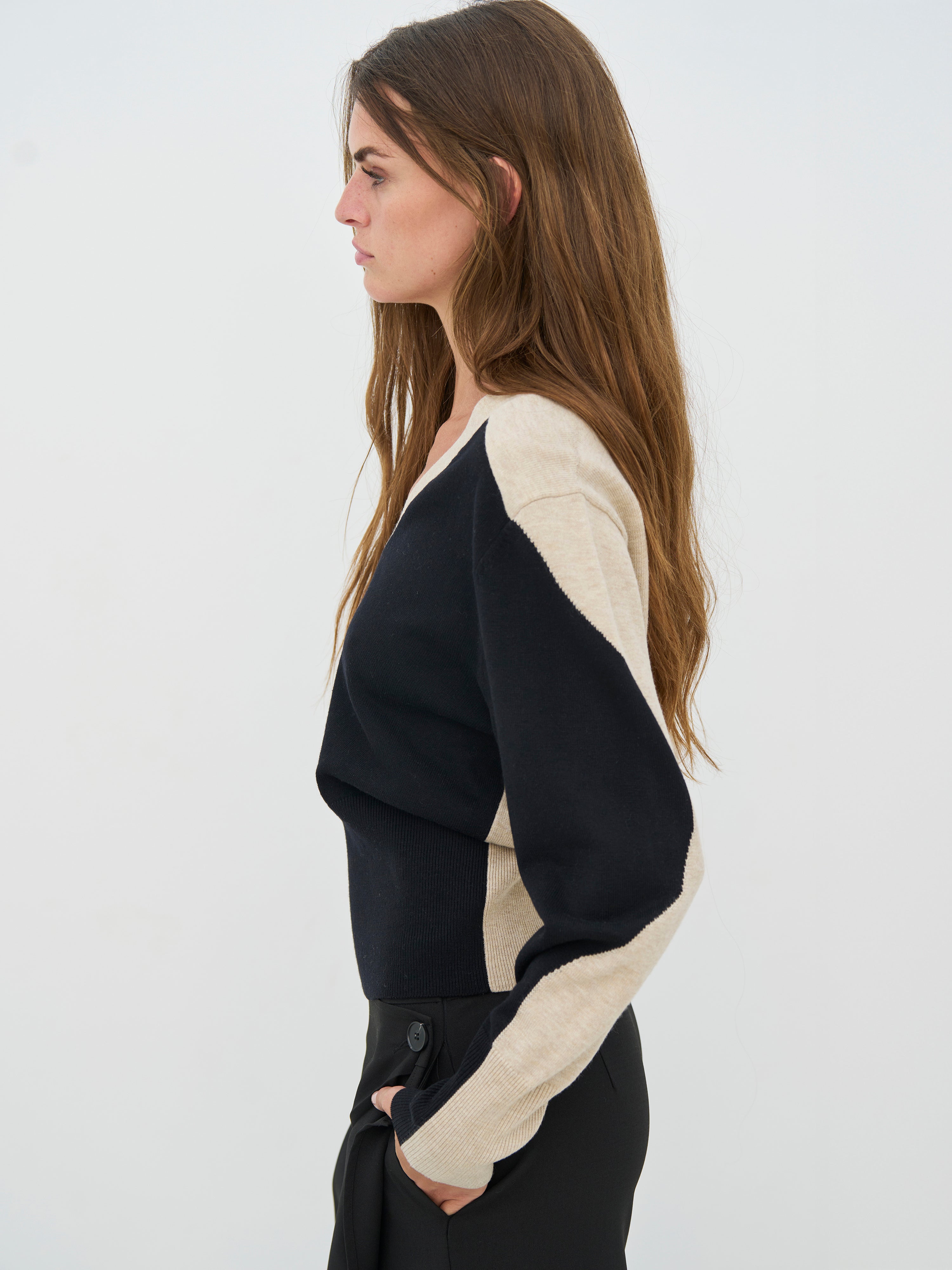 Nü Denmark Crista Strik Bluse Bone Mix Sort Sand