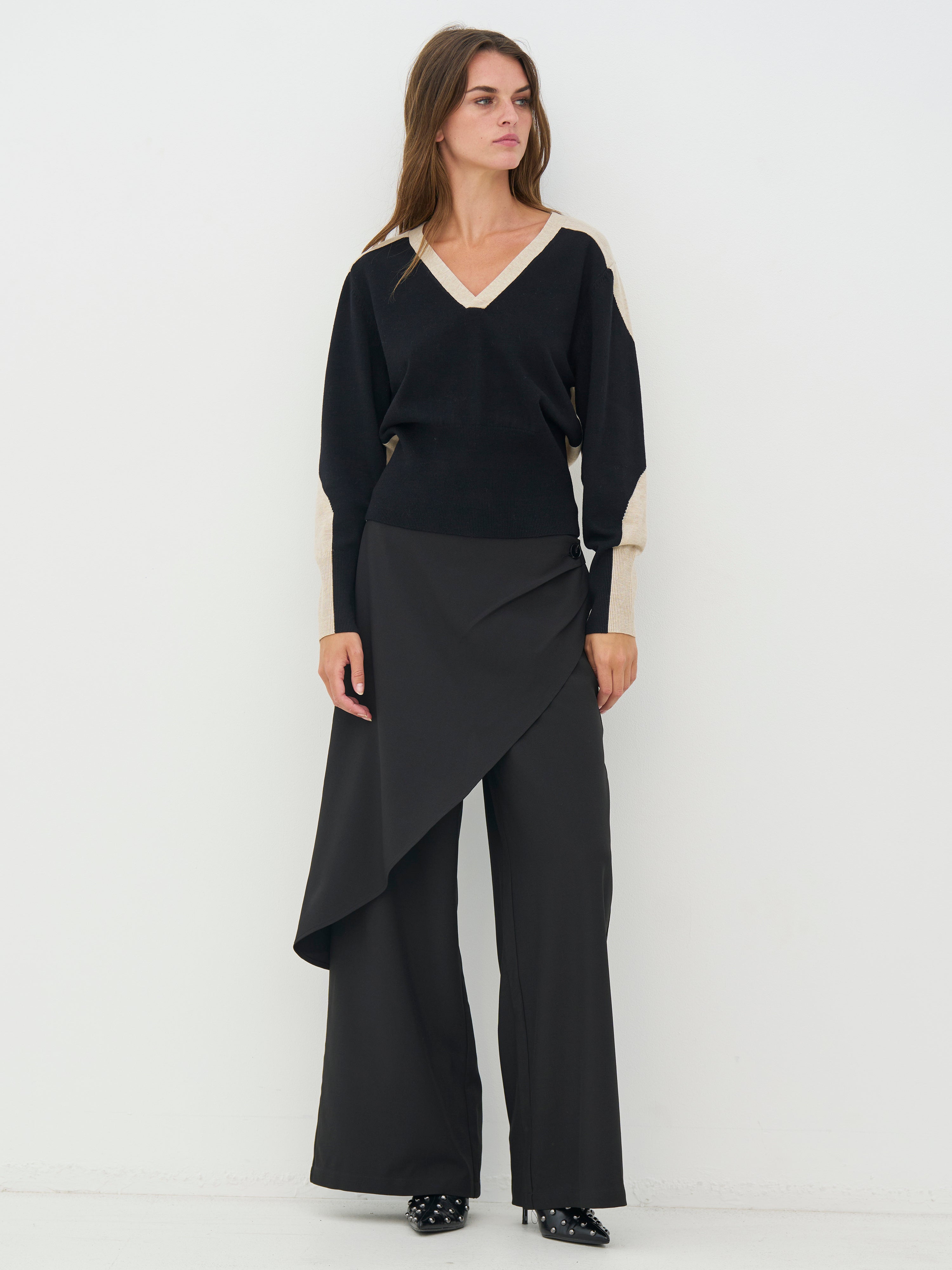 Nü Denmark Crista Strik Bluse Bone Mix Sort Sand