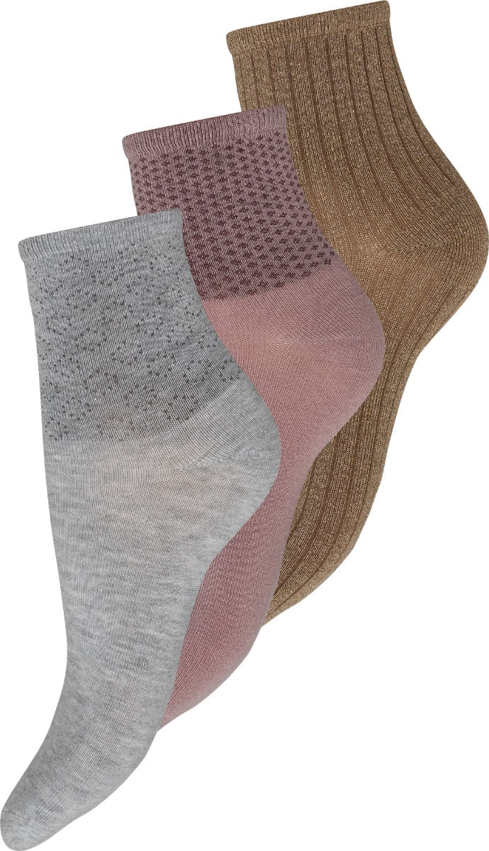 DECOY 3 Pack Ankle Sokker Bamboo Guld Rosa Lysegrå