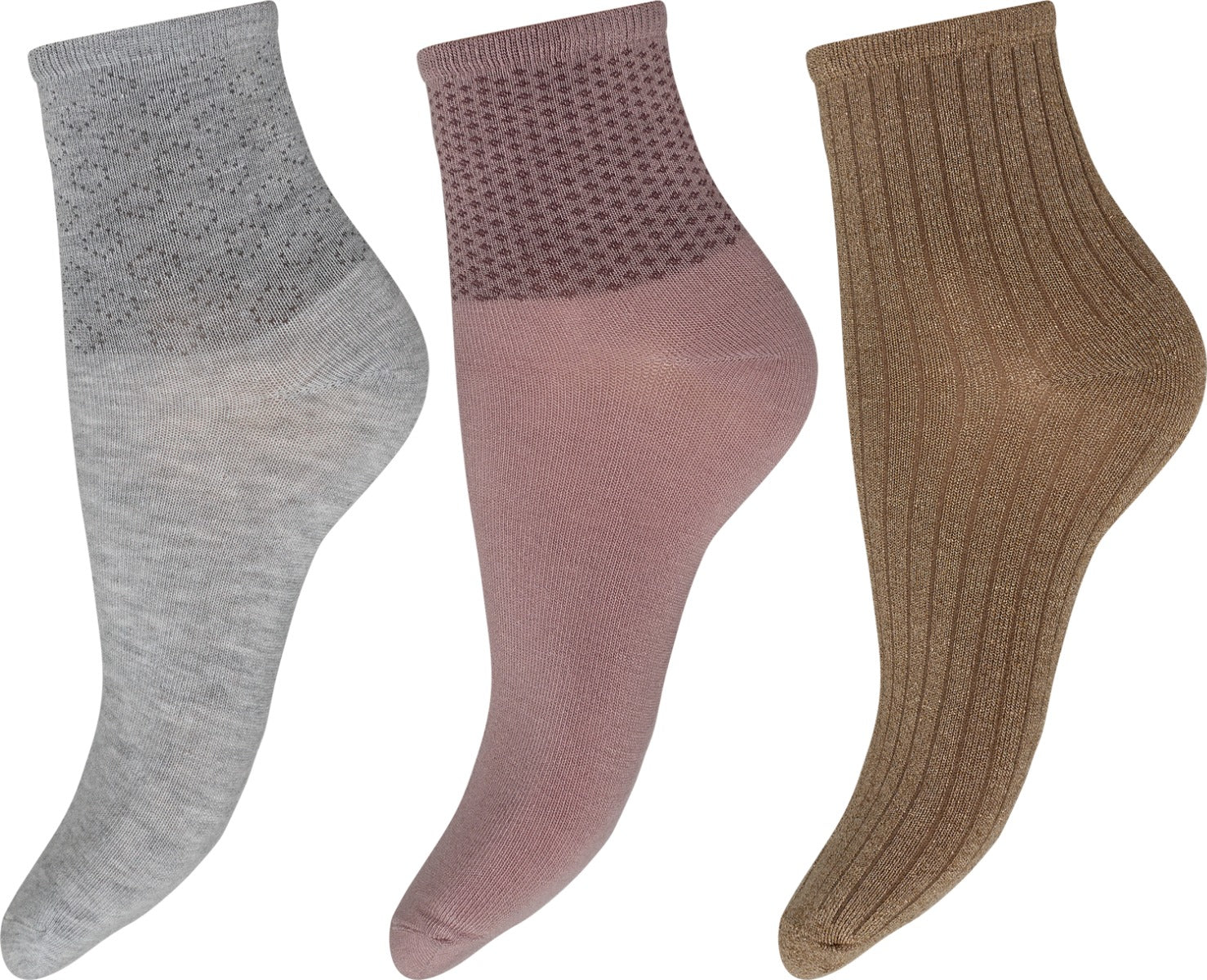 DECOY 3 Pack Ankle Sokker Bamboo Guld Rosa Lysegrå