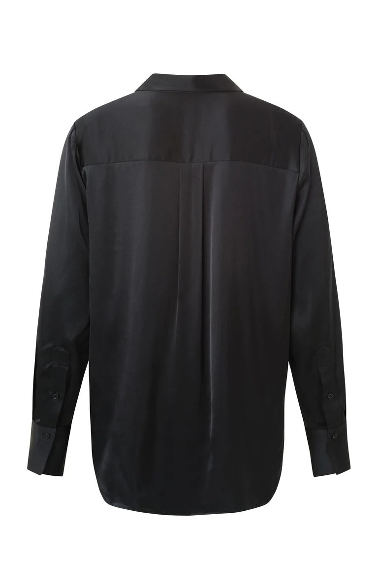 YAYA Satin Tunica Top V Neck Anthracite Grå