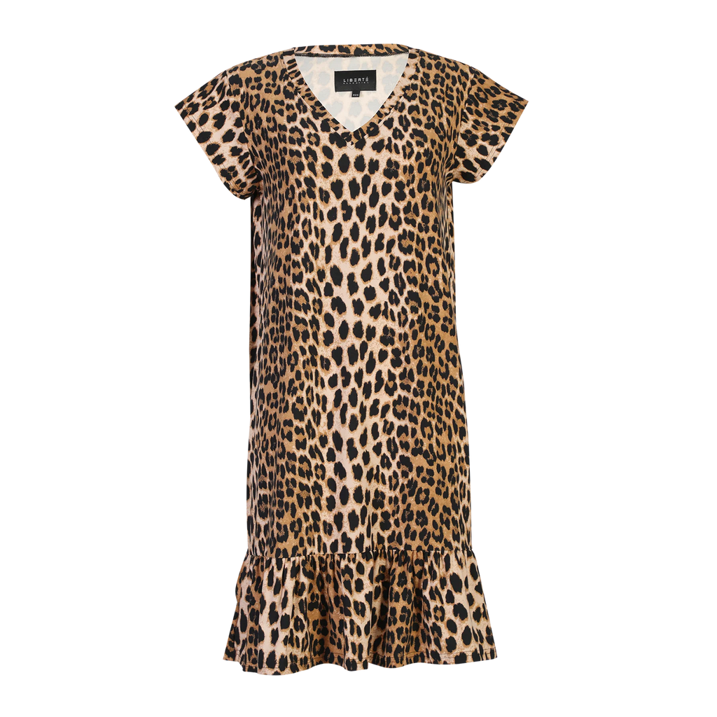 Liberte ALMA T Shirt Frill Kjole Neon Orange Lux Leo Brun