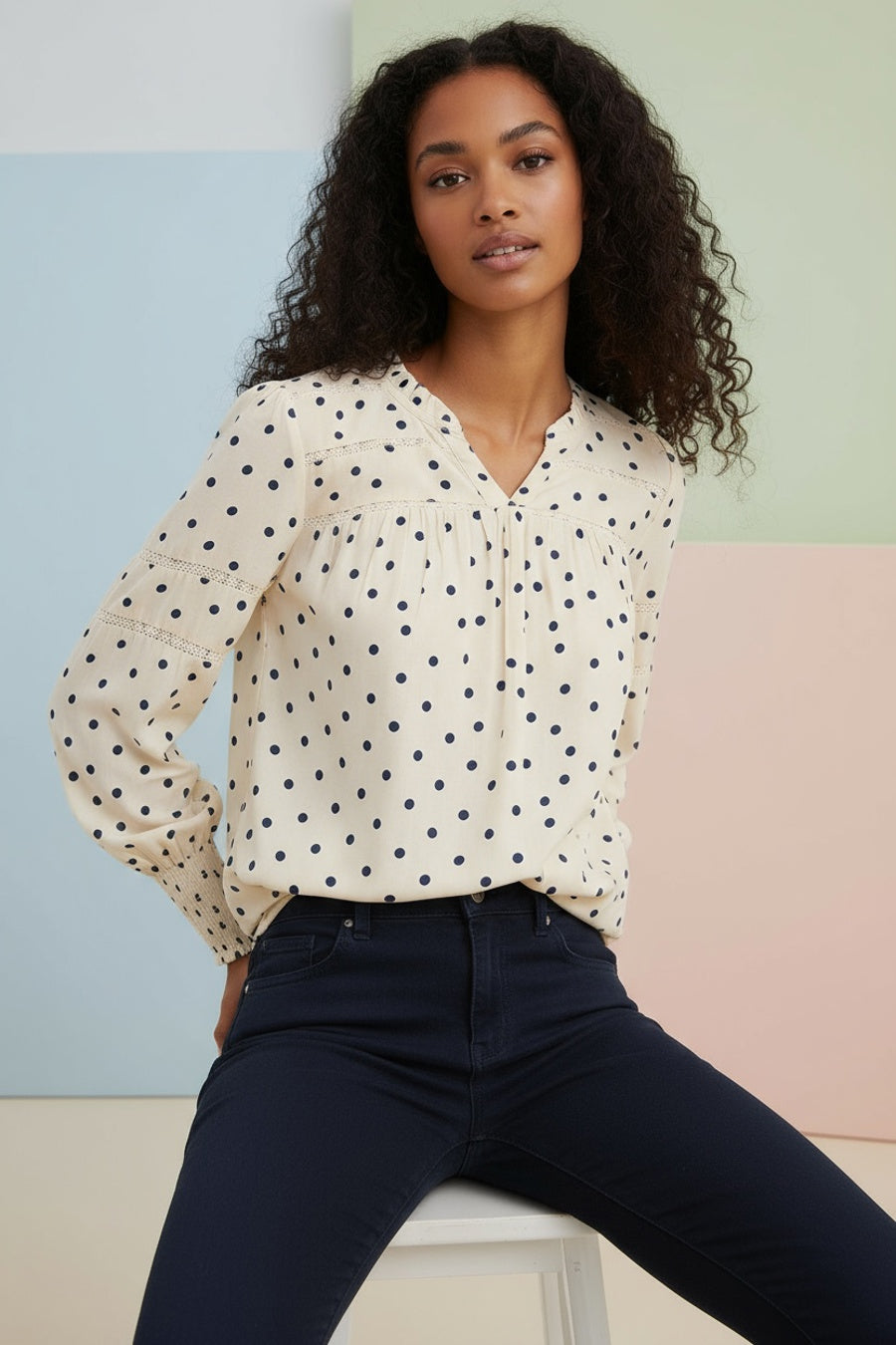 Ofelia Ditte Bluse Prikker Sand