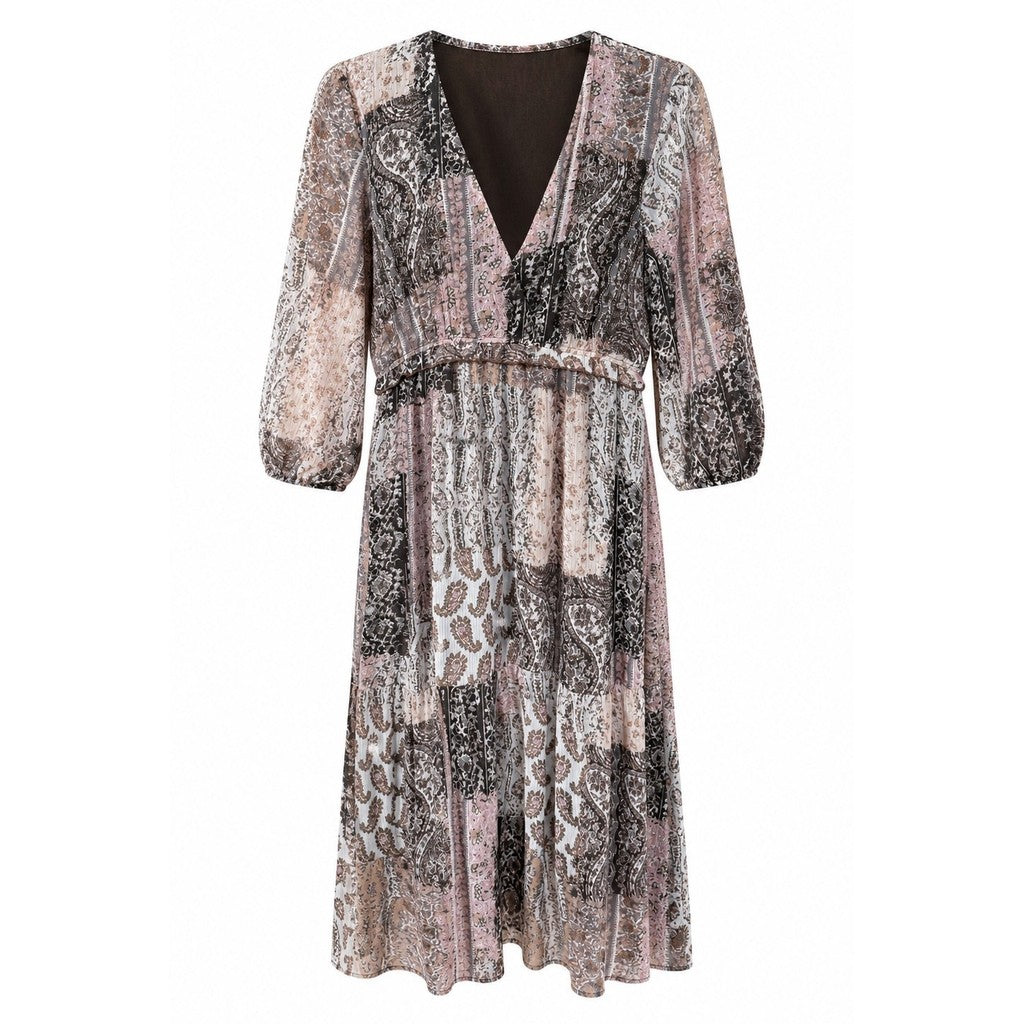 2 Biz Aline Kjole Color Mix Brun Rosa