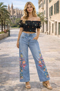 Zac & Zoe Jeans Wide Broderi Ben Denim Blå