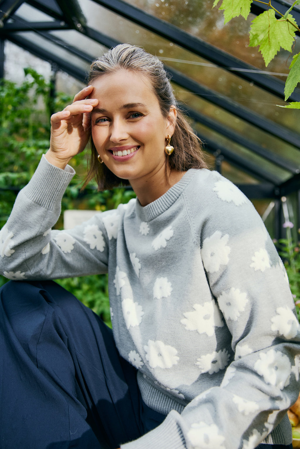 Freequent Alpi Pullover Grå Melange w Off White