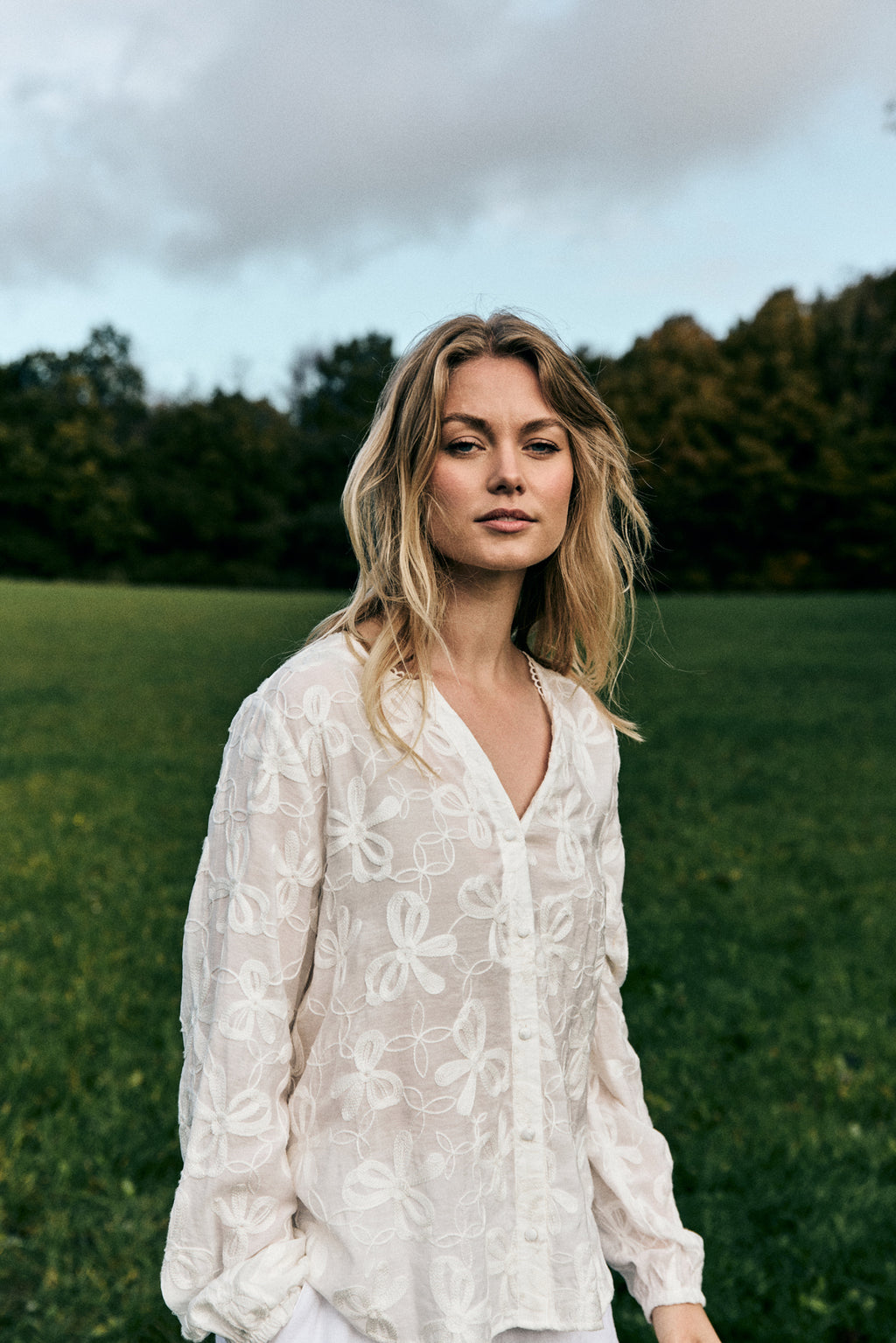 Freequent Randy Bluse Embroidery Star Off White