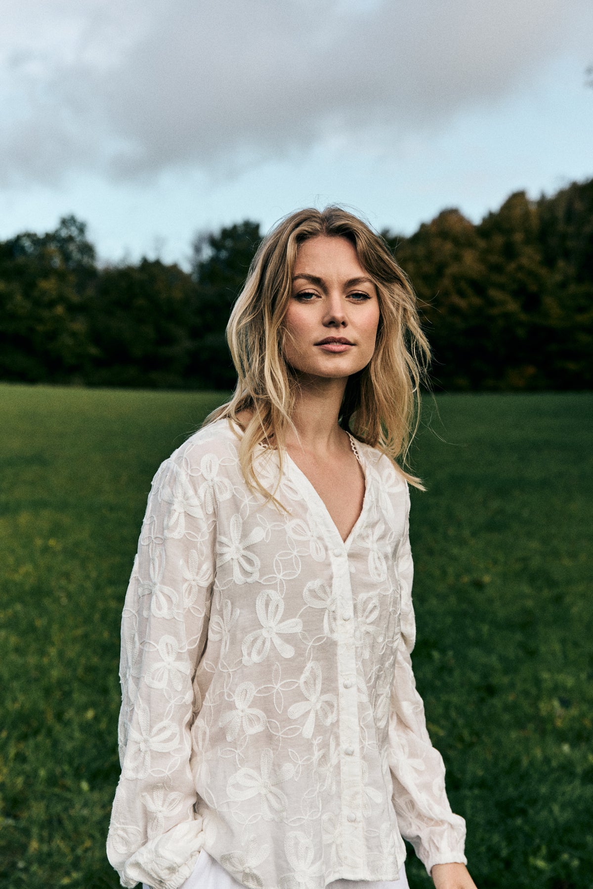 Freequent Randy Bluse Embroidery Star Off White