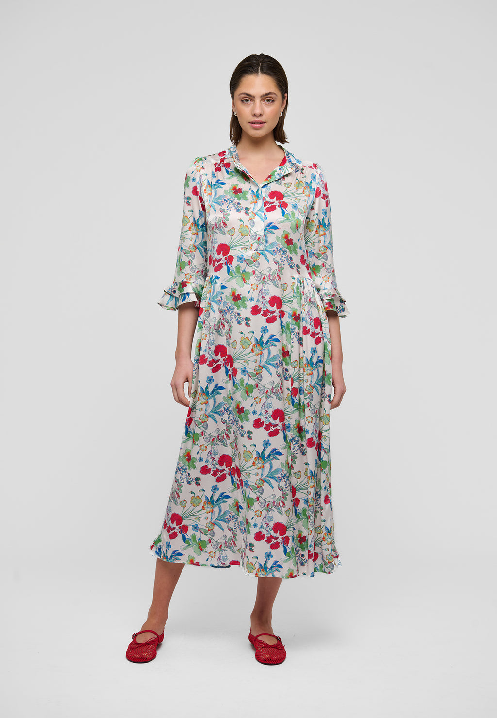 Dea Kudibal Rosanna Kjole w Ruffles Blomster Fleurette Leche Rød