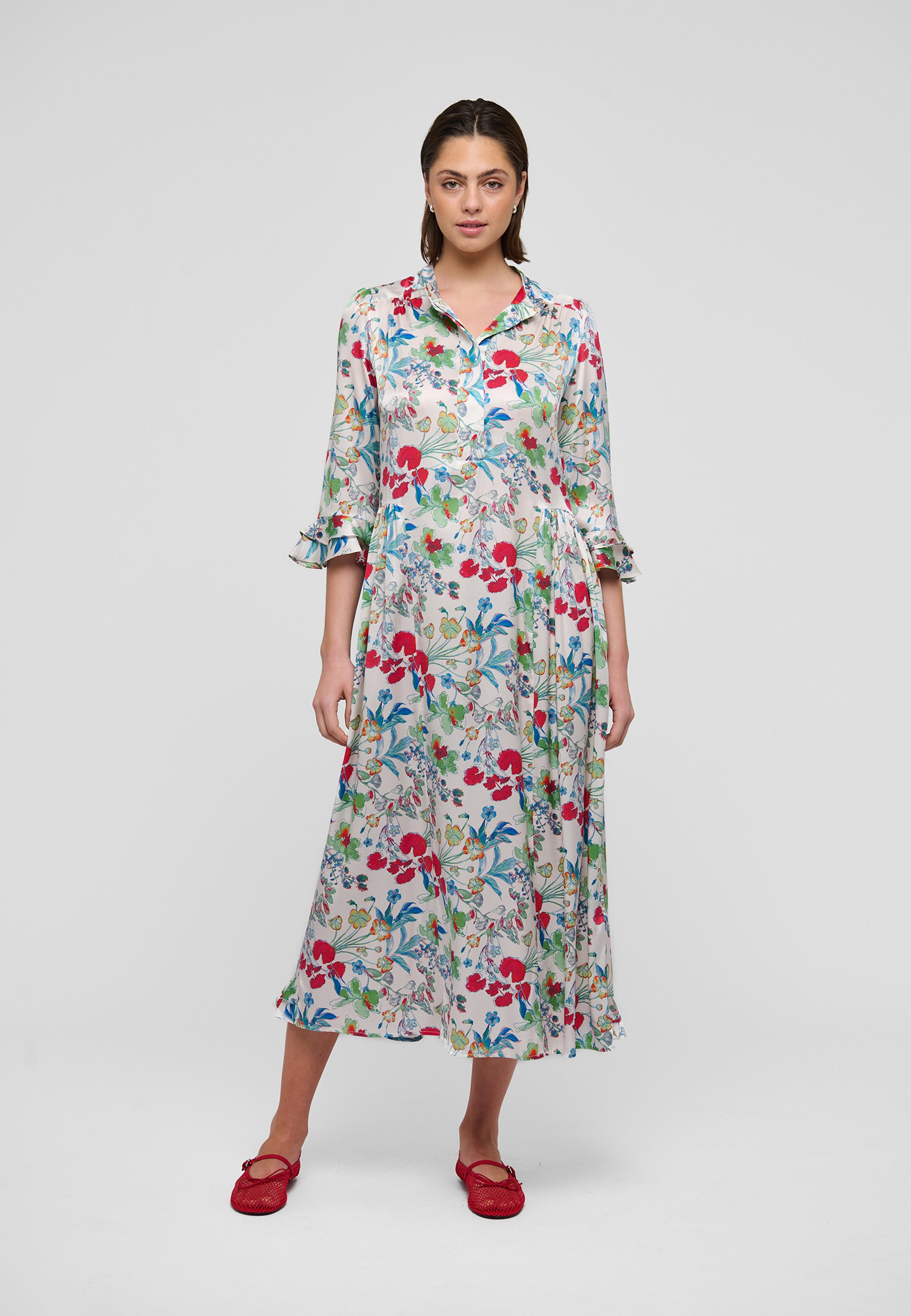 Dea Kudibal Rosanna Kjole w Ruffles Blomster Fleurette Leche Rød
