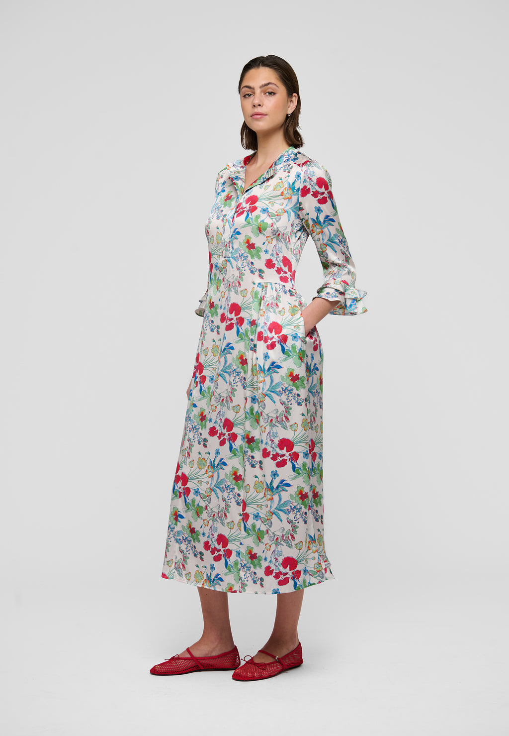 Dea Kudibal Rosanna Kjole w Ruffles Blomster Fleurette Leche Rød