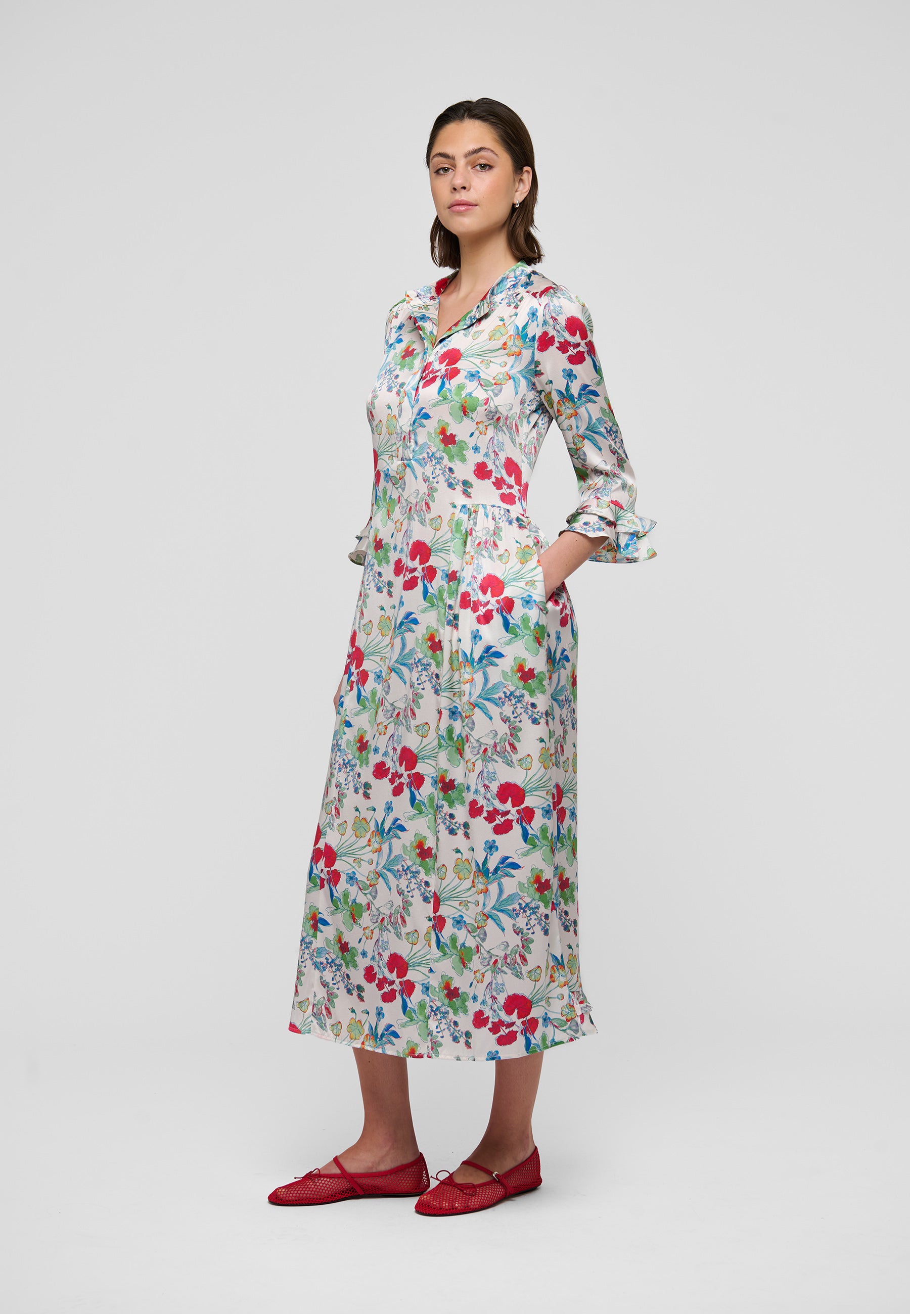 Dea Kudibal Rosanna Kjole w Ruffles Blomster Fleurette Leche Rød